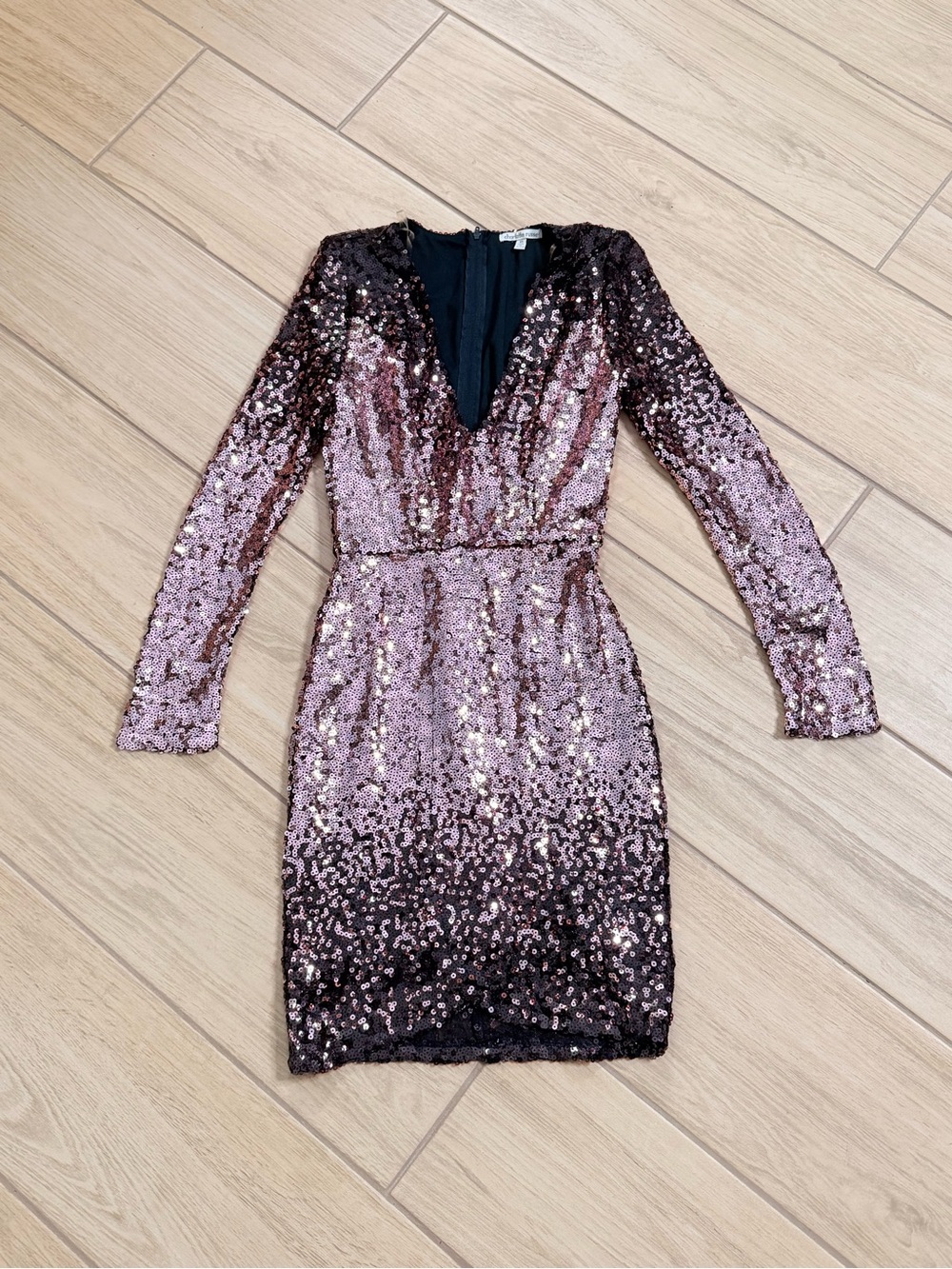 Charlotte Russe Y2K XS Rose Gold Sequin Bodycon Mini Dress Long Sleeve V - Picture 1 of 6